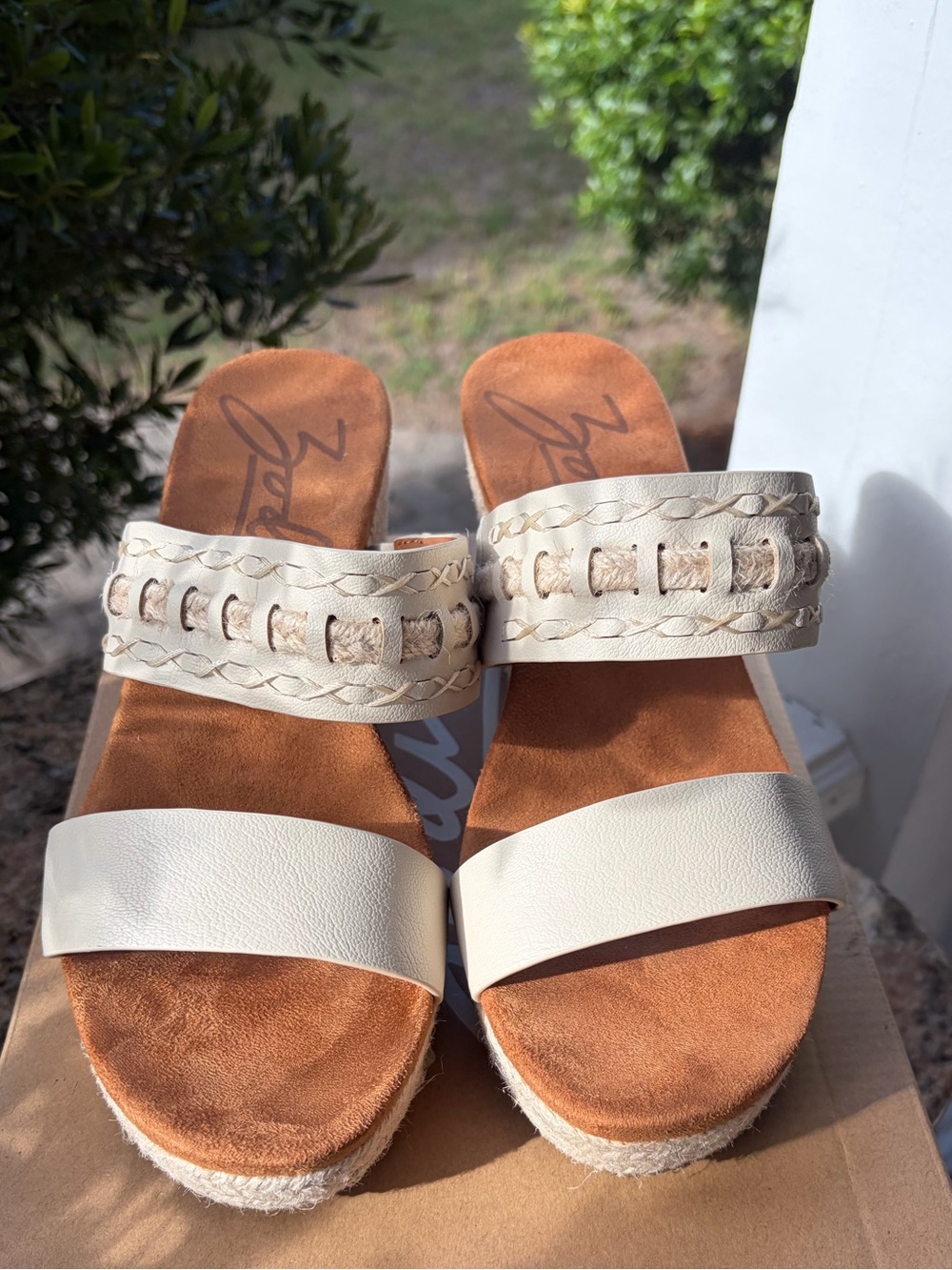 Zodiac Ivory Braided-Detail Wedge Slide Sandals